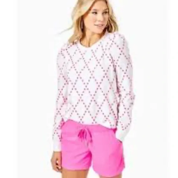 White Long Sleeve Top with Pink Diamond Dot Pattern - Picture 10 of 10
